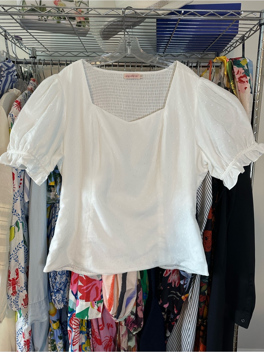 Ivy City Ballerina White Puff-Sleeve Square Neck Women's Top